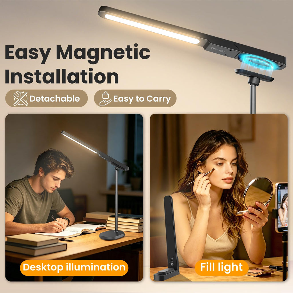 LED Desk Lamp, 3 Color Modes & Dimmable Brightness, Rechargeable Battery-Powered Reading Lamp, Portable Makeup Light, Desktop Lighting for Office, Reading, Puzzles, Working, Night Light