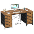 50 Inch Computer Desk with 8 Drawers, Home Office Desk with Power Outlets, Work Study Gaming Desk with 8 Fabric Drawers, Rustic Brown