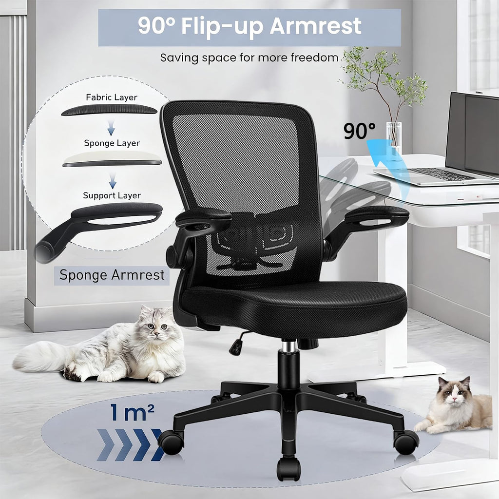 Desk Chairs with Wheels, Ergonomic Mesh Office Chair Adjustable Height and Swivel Lumbar Support Home Office Chair with Flip Up Armrests, Set of 14