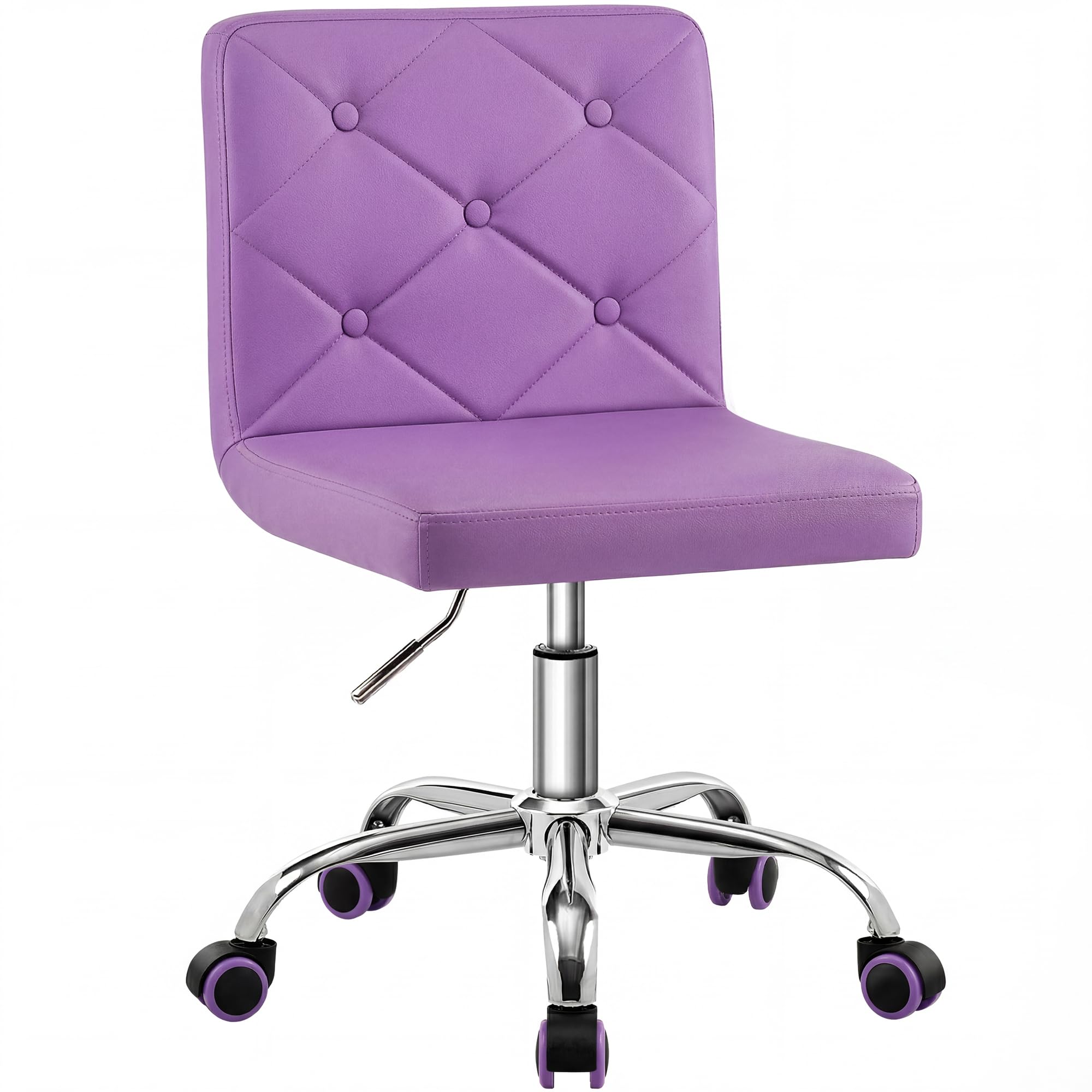 PU Leather Mid-Back Armless Vanity Chair Adjustable Height 360° Rolling Swivel for Office Work