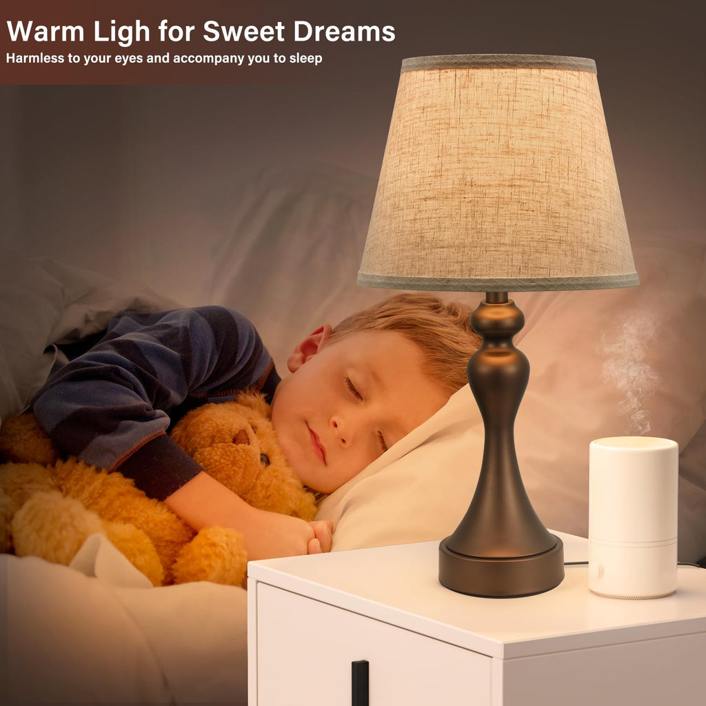 Touch Lamps for Nightstand, 3 Way Dimmable Bedside Lamps with USB C+A Ports