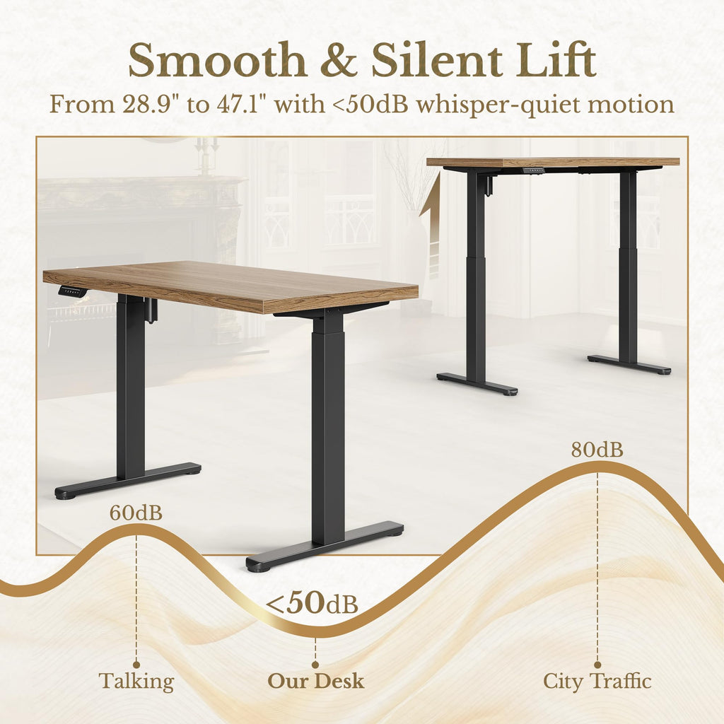 Electric Standing Desk, 48 Inch Adjustable Height Sit Stand Up Desk with 1.18" Thickness Whole-Piece Desktop, Computer Office Desk for Home Office, Light Oak