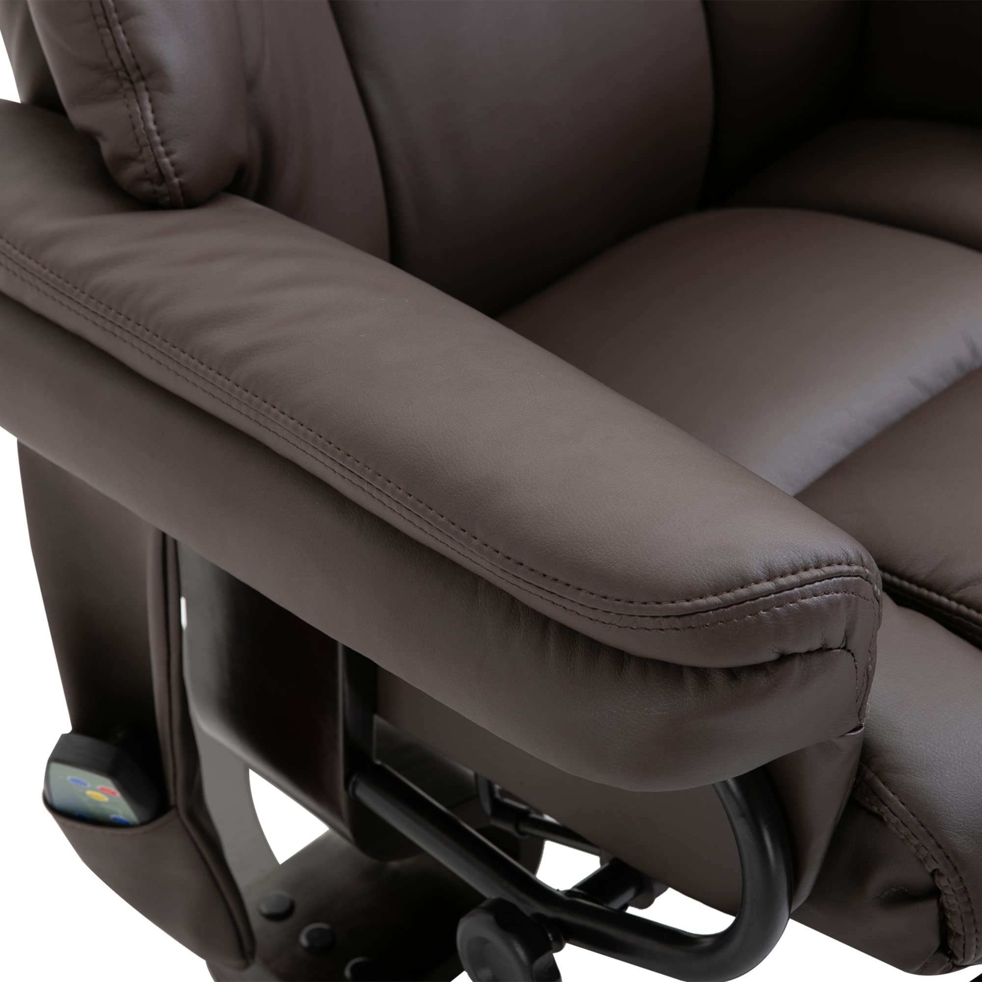 Recliner Chair with Ottoman Footrest, 10 Vibration Points, 360° Swivel Reclining Chair, Faux Leather Living Room Chair with Side Pocket and Remote Control, Brown