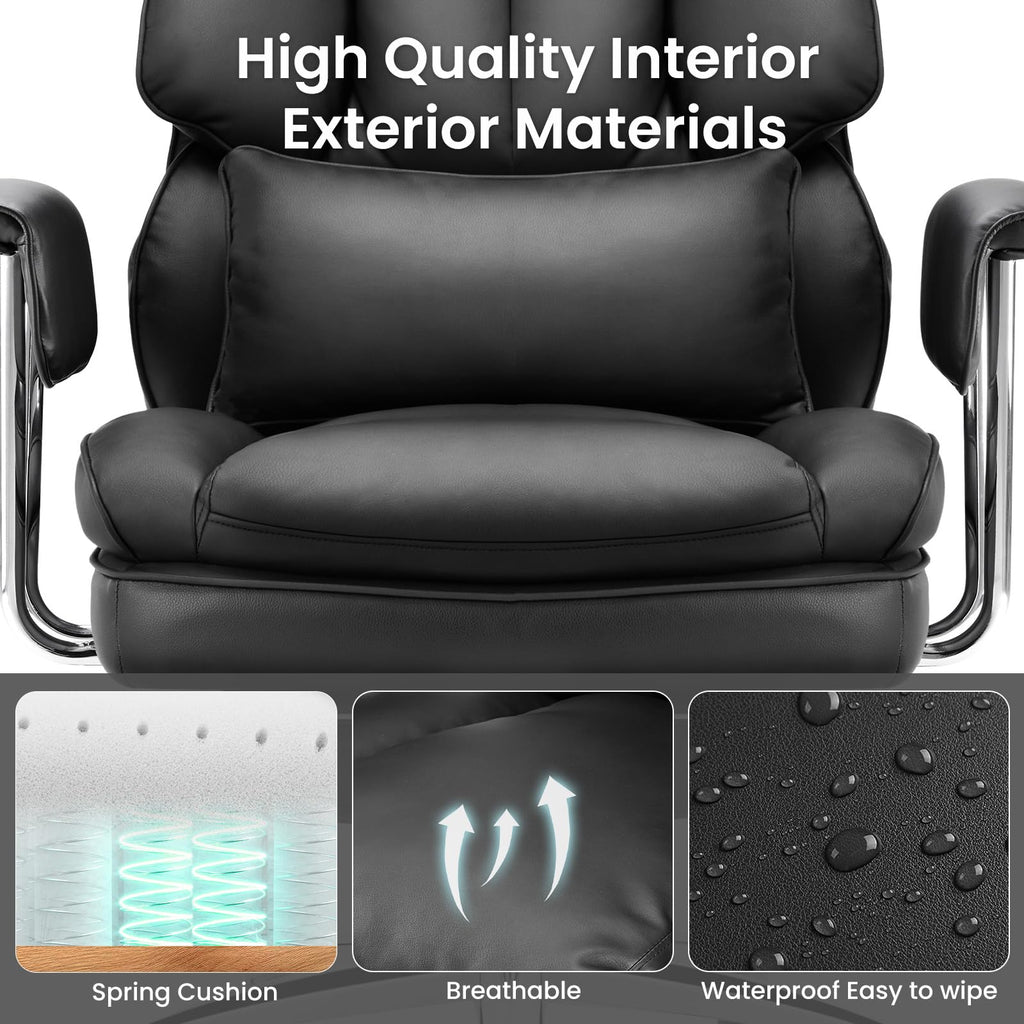 Home Office Desk Chair Comfy with Foot Rest, PU Leather Ergonomic Big and Tall High Back Support, 360° Swivel Wheels, Armrests and Detachable Pillow, Height Adjustable, Inky