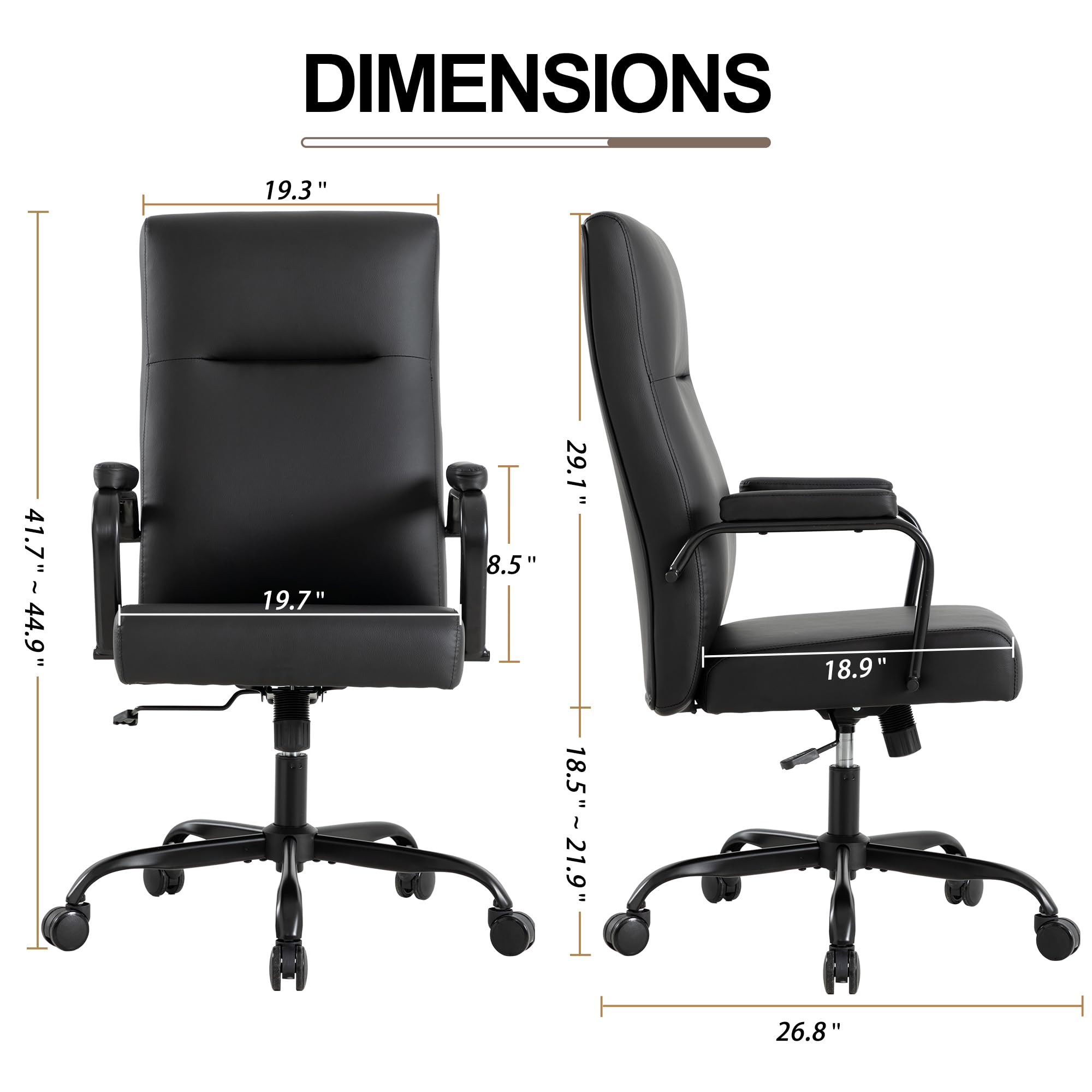 Office Desk Chair,Leather Conference Room Chairs with Wheels,Modern High Back Executive Office Chair with Memory Foam,Ergonomic Swivel Computer Chair for Home Office,Black