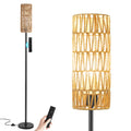 64'' Floor Lamps for Living Room with Remote Control and Stepless Dimmable Colors Temperature & Brightness, Boho Black Standing Lamp with Beige Rattan Shade