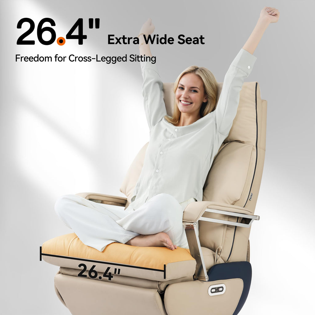 Dual Motor Electric Executive Office Chair with Footrest, Comfortable Reclining Office Chair Wide Seat, Big and Tall Ergonomic Leather Home Office Desk Chair (Beige,No Massage)