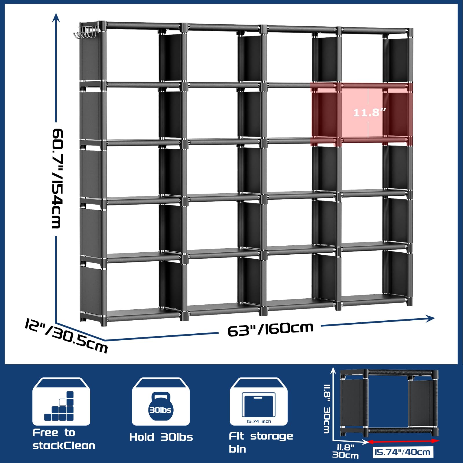 20 Cube Book Shelf, Storage Organizer, Large DIY Bookcase, Metal Cube Bookshelf, Cubbies Closet Storage Organizer Shelves for Bedroom,Living Room,Home,Office