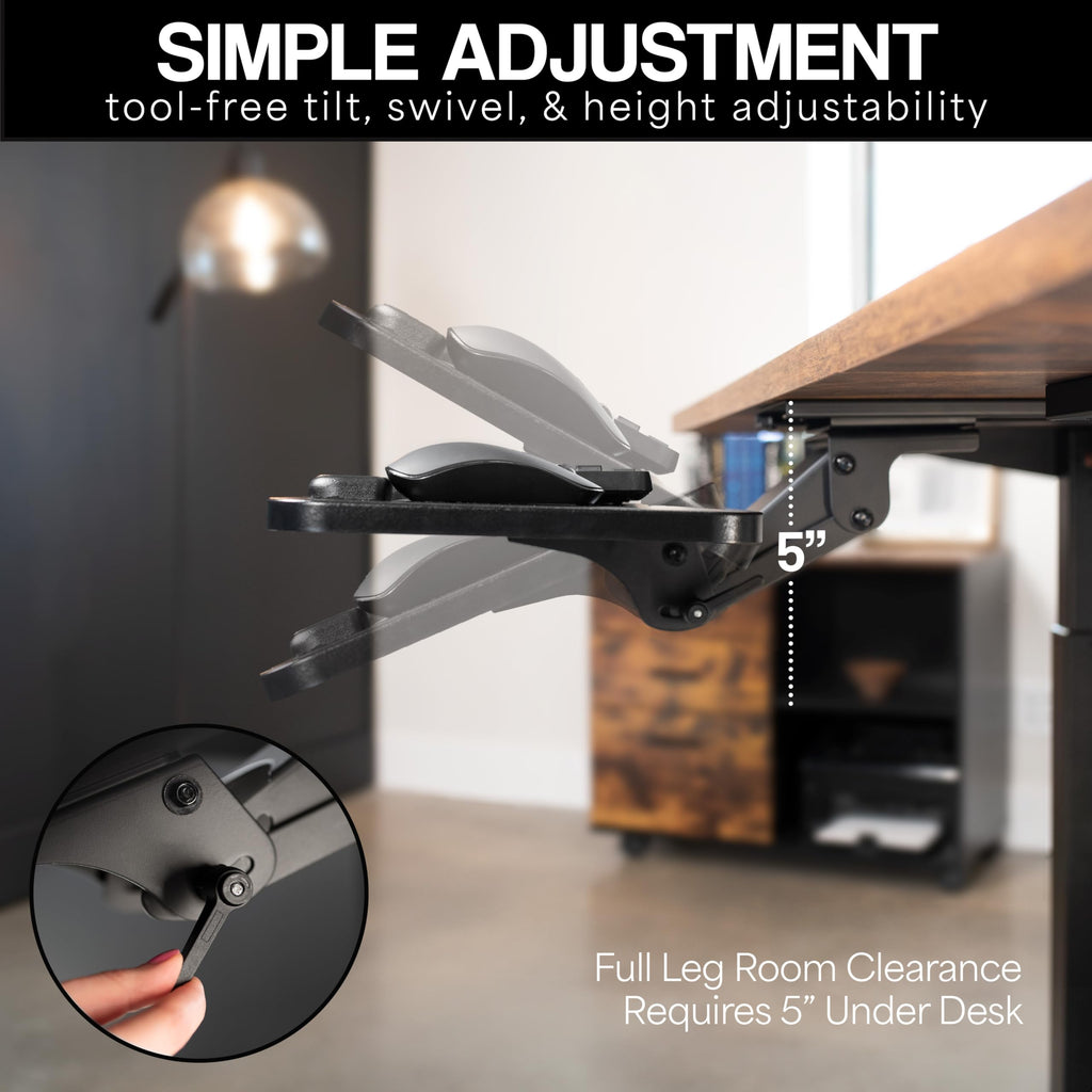 Adjustable Computer Keyboard and Mouse Platform Tray Ergonomic Under Table Desk Mount Drawer Underdesk Shelf, Light Wood