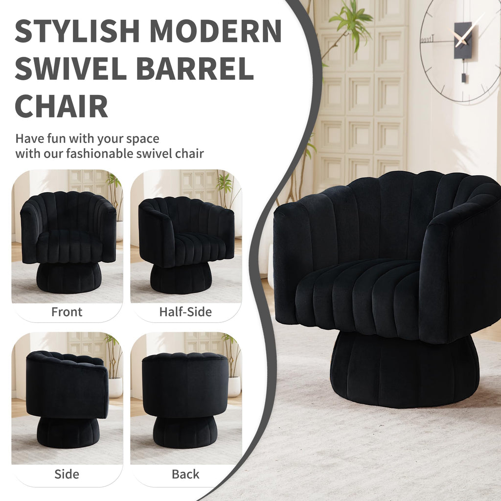 Swivel Accent Barrel Chair Set of 2- Cute Comfy Small Round 360° Arm Chair Velvet Sofa Club Reading Chair for Office Living Room Bedroom Black