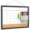 Dry Erase Calendar for Wall, 17x13 Inches Calendar Whiteboard for Wall, Small Magnetic White Board Corkboard with Wood Framed, Hanging Dry Erase Board for Kitchen Home Office School Planner