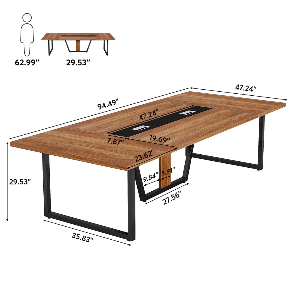 8FT Conference Table Set of 2, Large Meeting Podcast Table for 10 People, Business Style Wooden Training Table with Strong Metal Frame for Office Conference