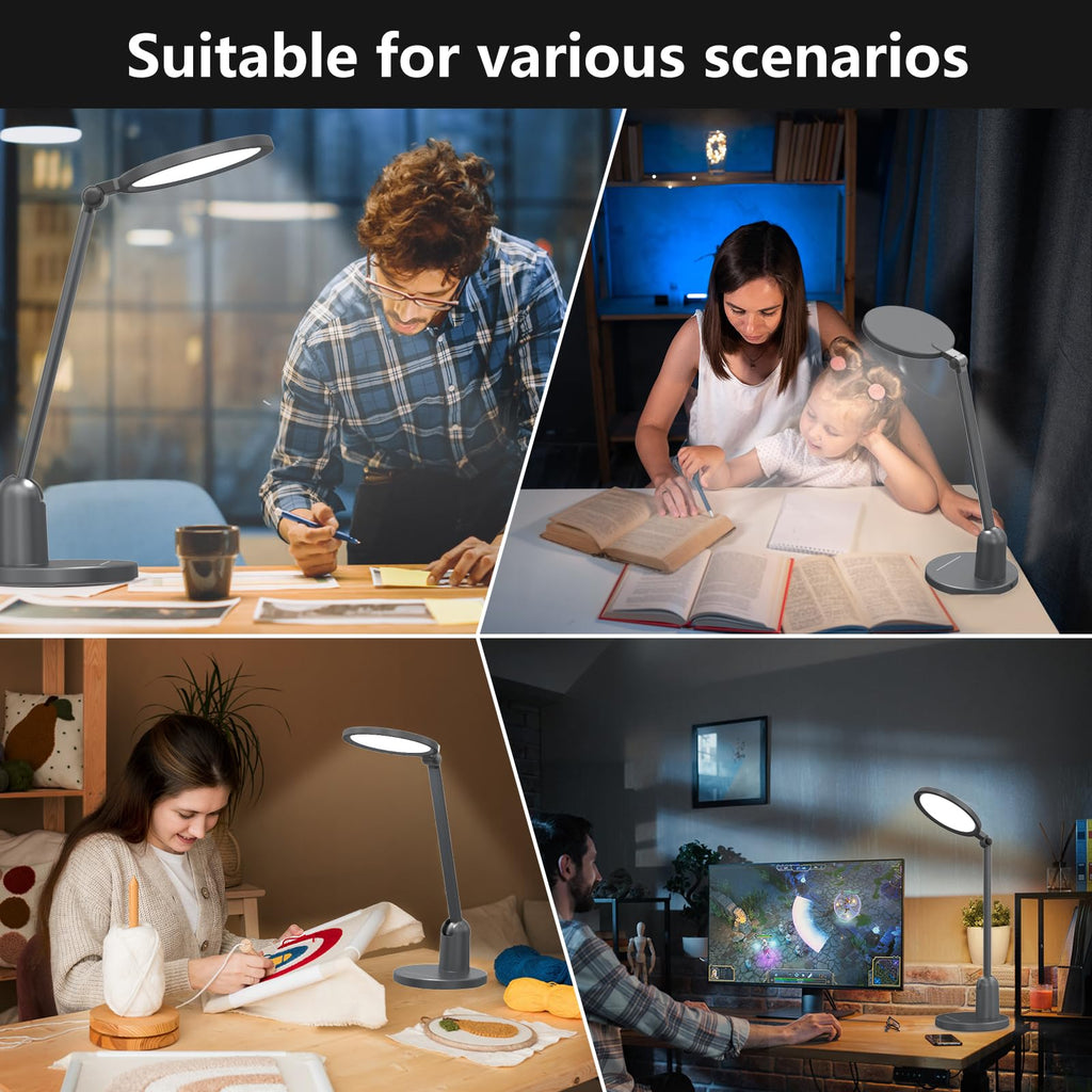 Desk Lamps for Office with Stable Base, 1000LM Ultra Bright Eye-Caring LED Desk Light, 3000K-6000K Dimmable Table Lamp with Stepless Dimming & Timing Function for Work, Reading, Bedroom, Bedside
