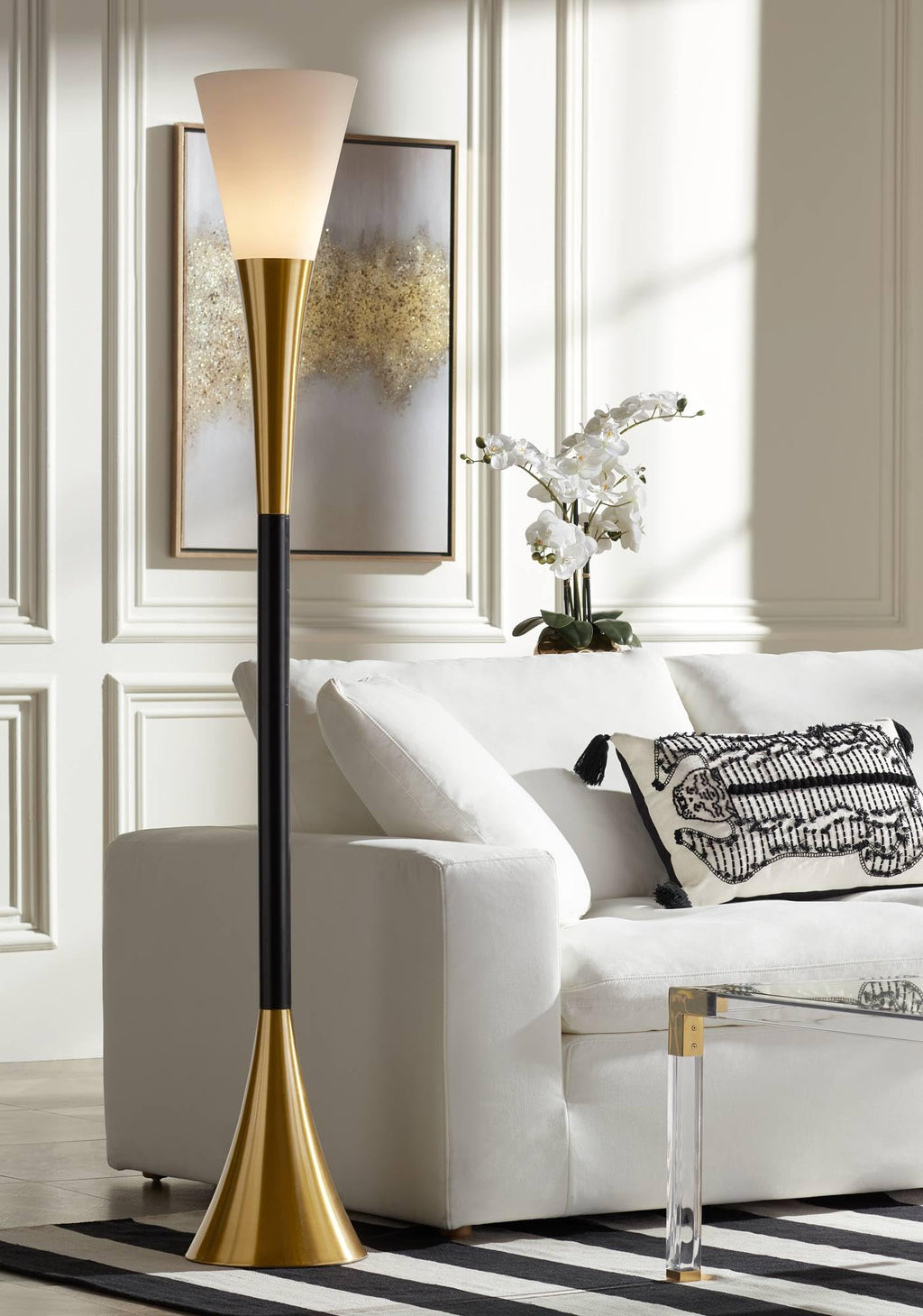 Piazza 72 1/2" Tall Brass and Black Torchiere Floor Lamp