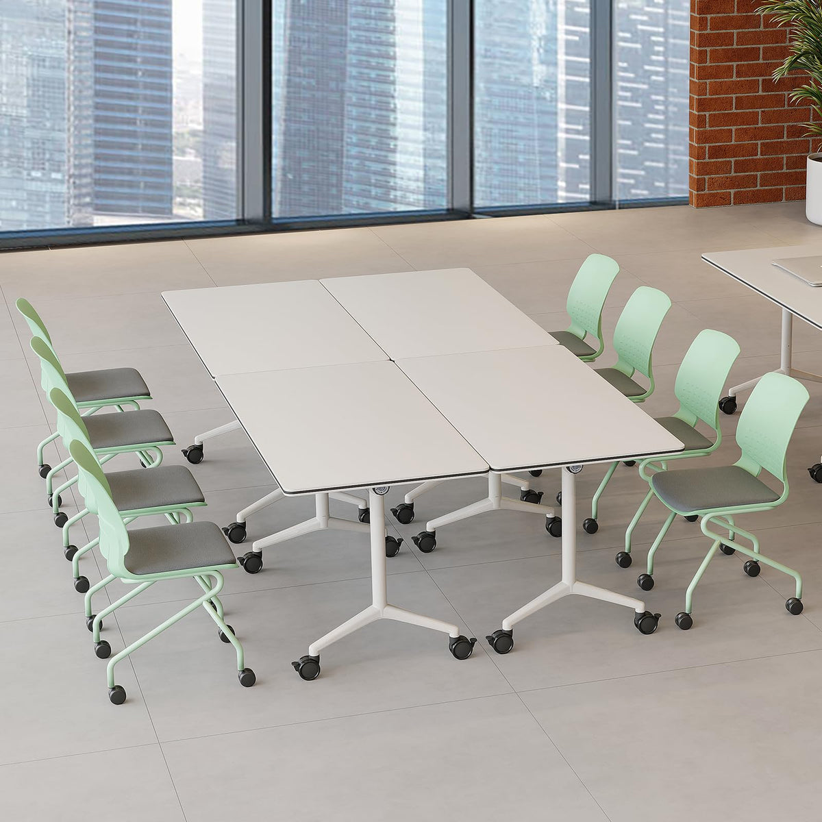 Folding Conference Table with Wheels, Flip-Top, 61in, 6 Pack, White