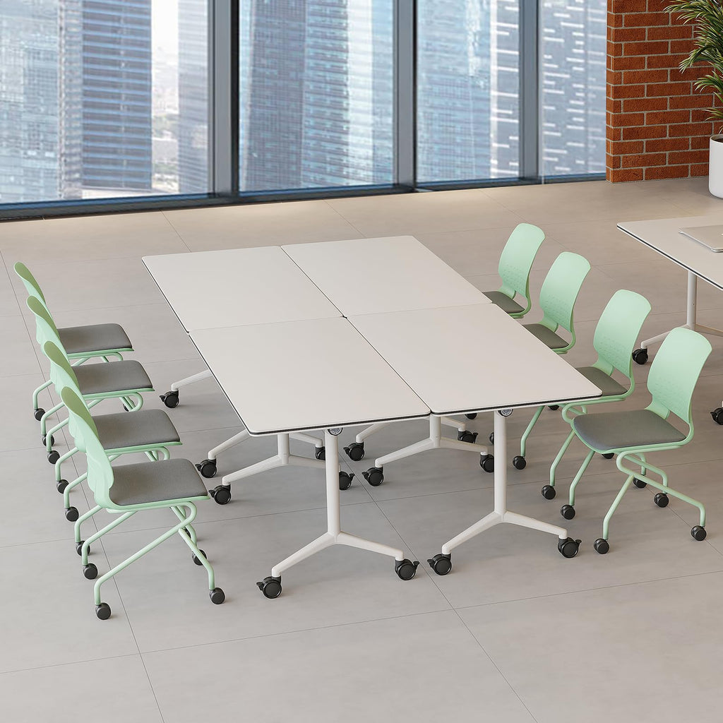 Folding Conference Table with Wheels, Flip-Top, 70.8in, 4 Pack, White