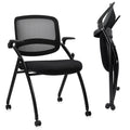 (2pk) Stackable & Foldable Chairs with Flip Up Armrests, Reception Guest Chairs with Wheels, Ergonomic Curved Mesh Back Folding Chair for Office Meeting Schools Conference Waiting Room