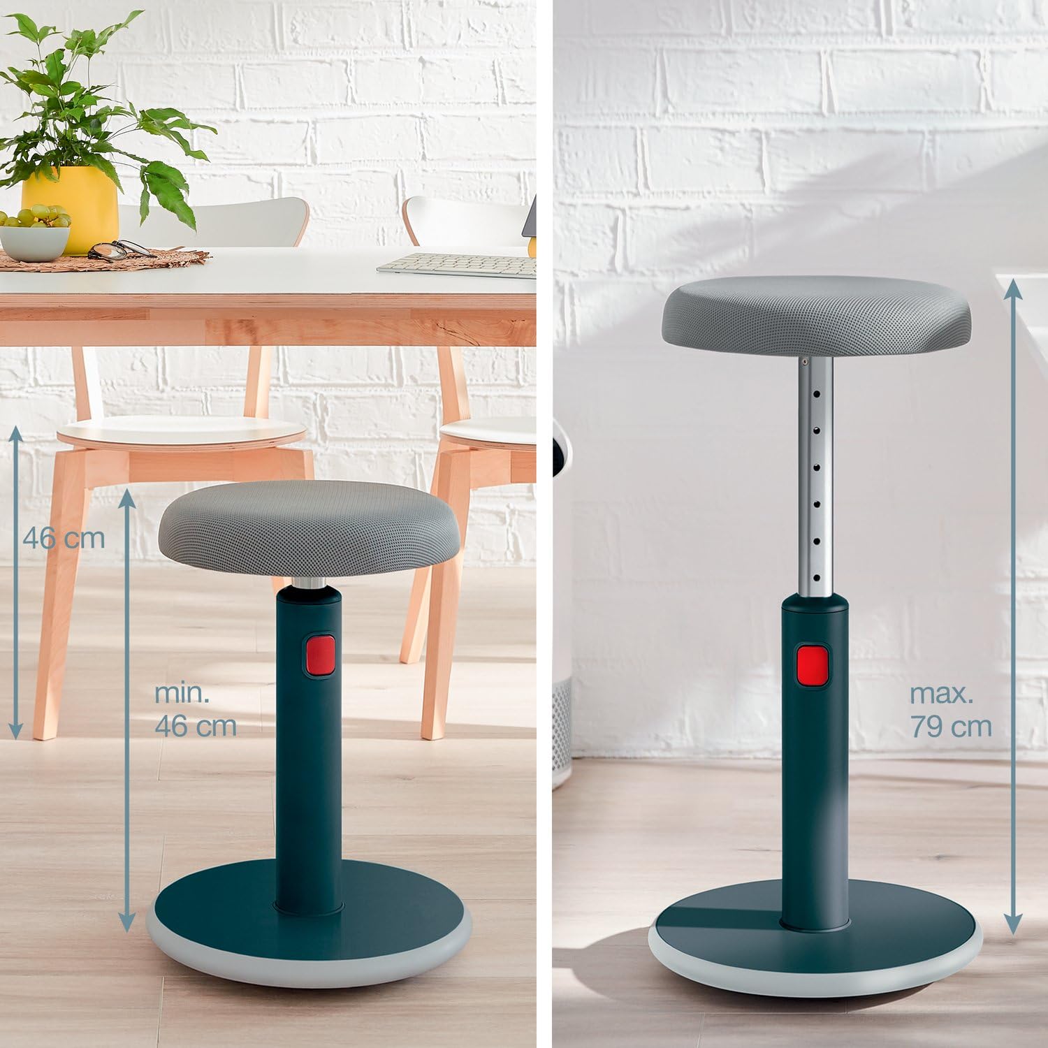 Leitz Ergo Active Sit Stand 2 in 1 Stool, Adjustable Ergonomic Wobble Chair, Strong and Stable for Office and Home (65180089-NA)
