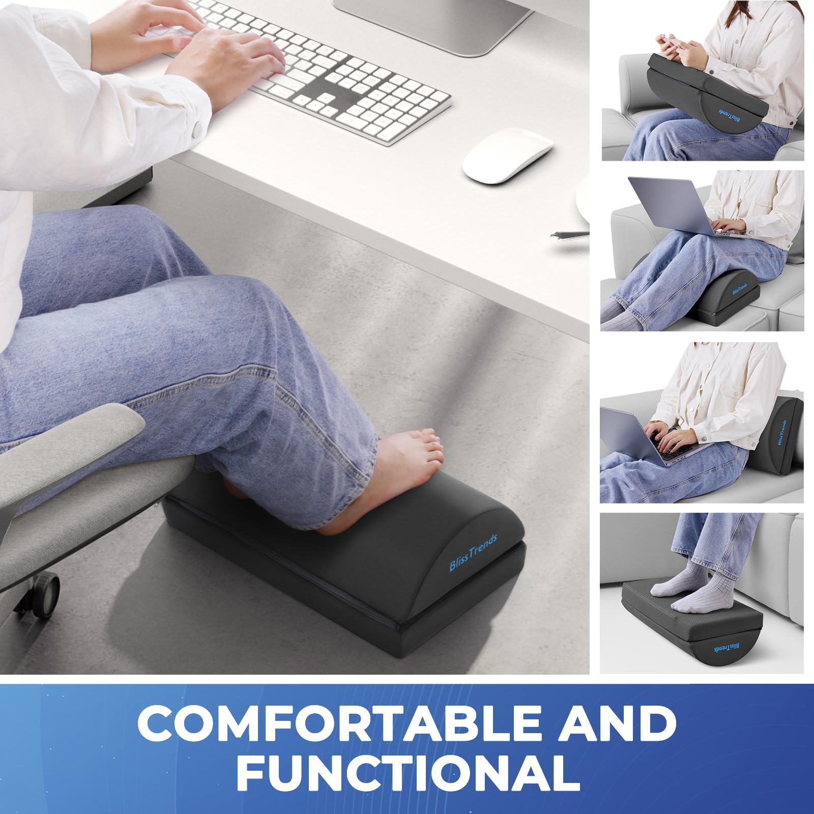 Foot Rest for Under Desk at Work-Versatile Foot Stool with Washable Cover-Comfortable Footrest with 2 Adjustable Heights for Car,Home and Office to Relieve Back,Lumbar,Knee Pain-Gray