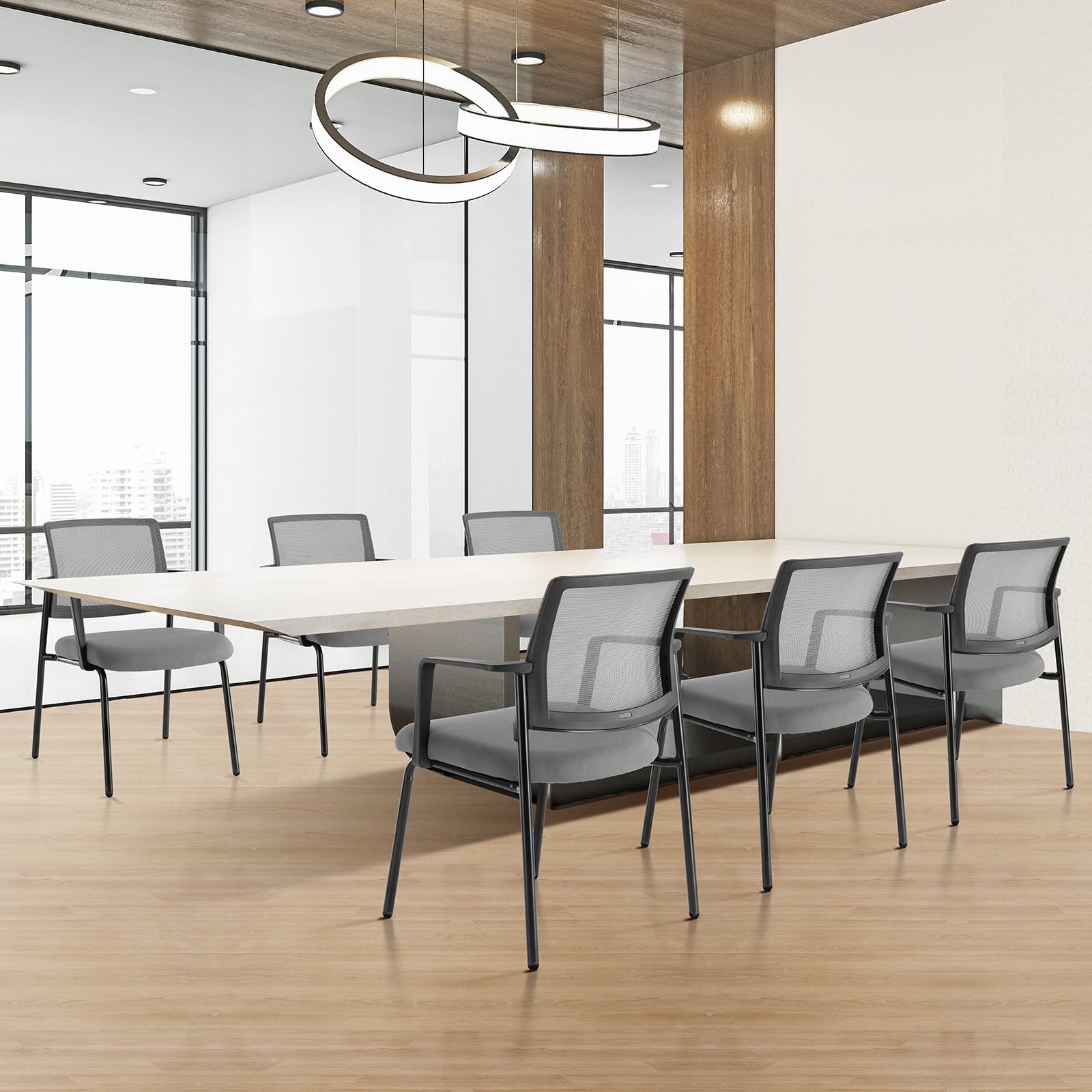 Mesh Back Stacking Arm Chairs, Upholstered Fabric Stacking Chairs, Sturdy Metal Office Chairs, Easy to Use and Store, Outdoor and Indoor, for Home, School, Party, Church, 1 Pack Grey