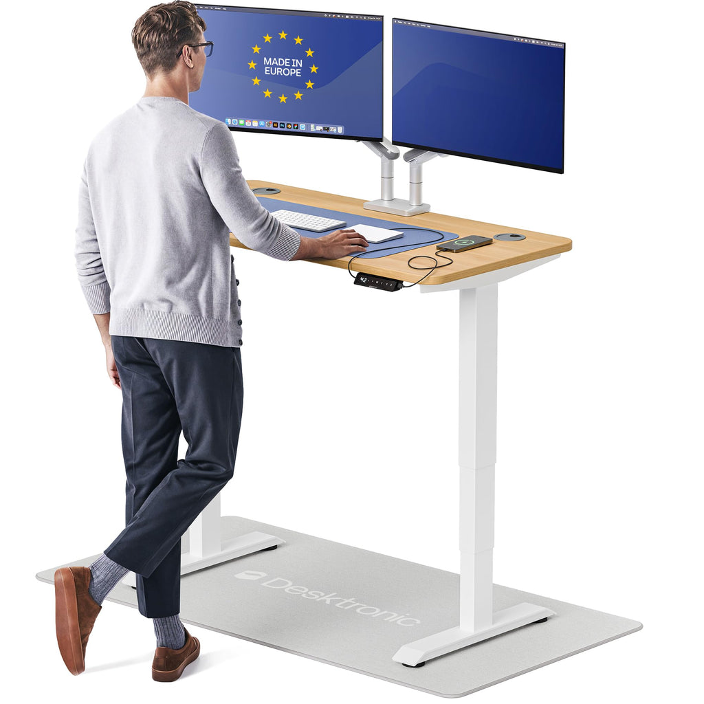 Standing Desk 48x24 — Made in Europe, Ergonomic Sit Stand Home Office Desk, Electric Height Adjustable, Dual Motor, USB & USB-C Charging, Wobble-Free, Touchscreen, 3 Memory Presets