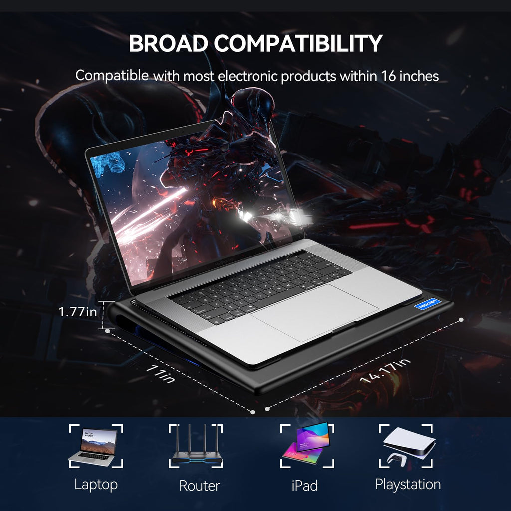 Laptop Cooling Pad - 12"-15.6" Laptops Cooler, Powerful Cooler and Ultra Quiet for Gaming Laptops Pad, 2 Wind Speed Adjustable, USB A & C Powered Cooler Stand with Laptop Fan LED (Blue)