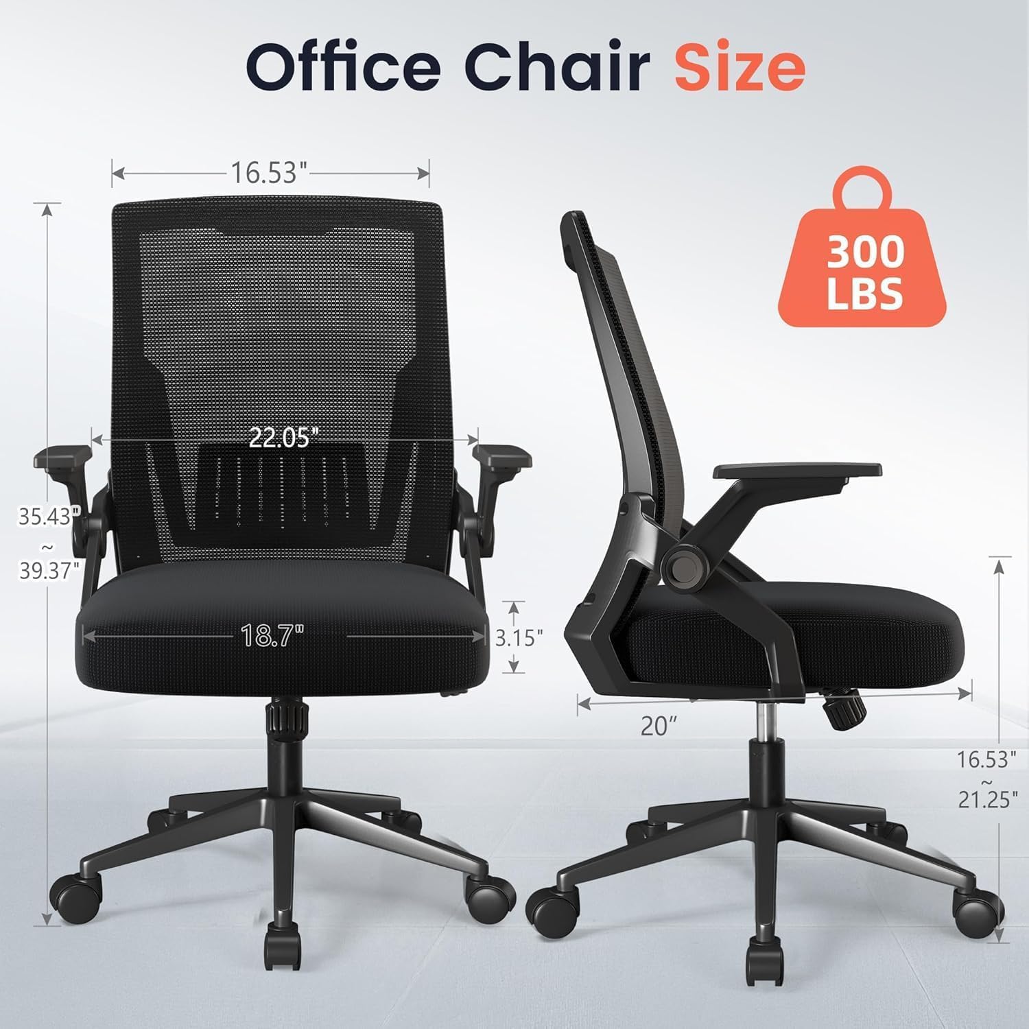 Pack of 2, Ergonomic Office Chair with Flip-up Armrests Executive Computer Chair for Home Office, Breathable Mesh & Comfy Lumbar Support, Black