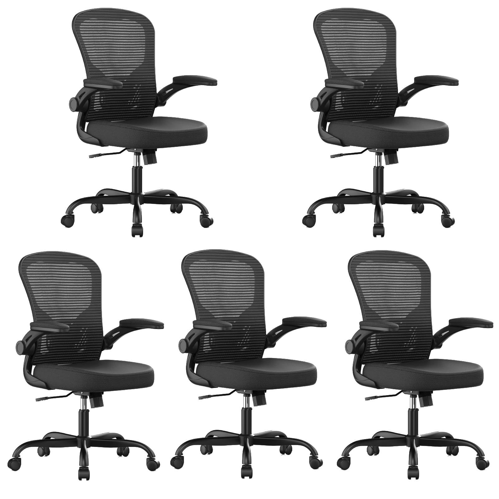 Pack of 5, Office Chair, Ergonomic Desk Chairs 330LBS Capacity High Back Mesh Computer Chair with Flip-up Armrests, Comfy Work Chair with Adjustable Lumbar Support