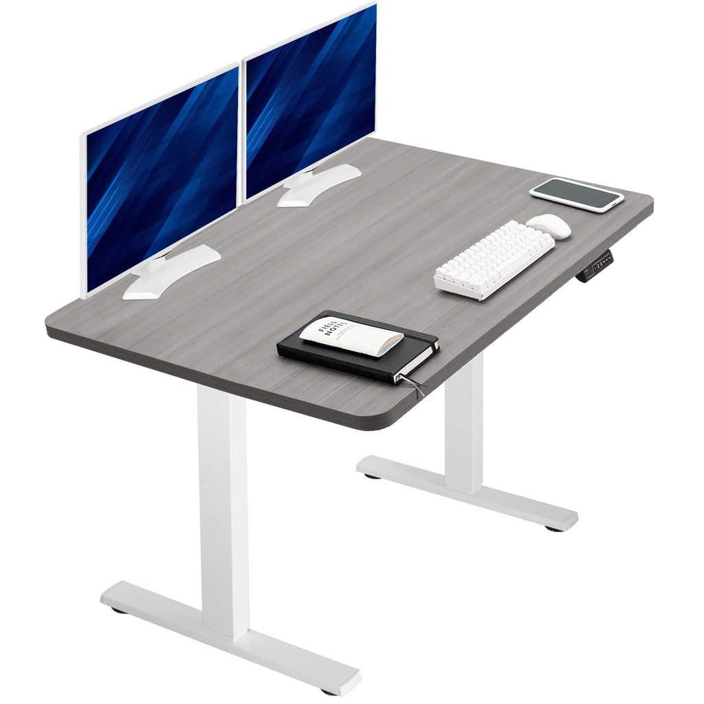 Electric 48 x 30 in Standing Desk, Memory Height Adjustment, 1B Series, Holds 220 lbs, One-Piece Dark Gray Top, White Frame