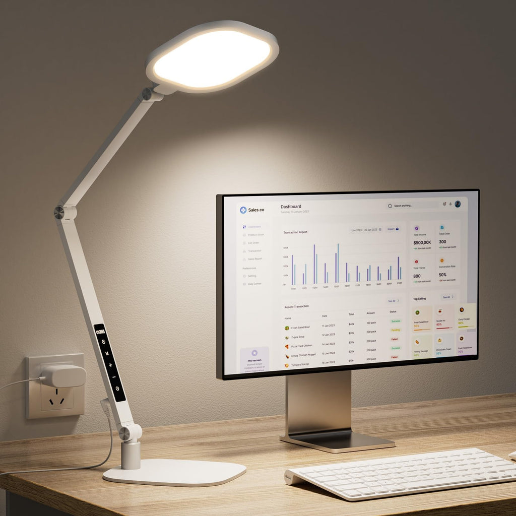 LED Desk Lamp for Office, 15W Desk Light with CRI >95, Memory & Timer Function, 1200LM Dimmable Computer Light for Video Calls, Conference, Reading, Study (White)