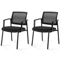 2 Pack Black, Mesh Back Stacking Arm Chairs, Upholstered Fabric Stacking Chairs, Sturdy Metal Office Chairs, Easy to Use and Store, Outdoor and Indoor, for Home, School, Party, Church