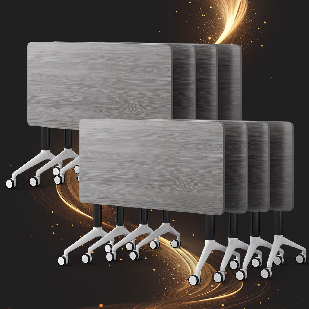 Conference Table,Folding Conference Room Tables with Wheels, 47.2” Modular Training Tables for Office/Classroom/Meeting, Lockable 360° Silent Wheels＆Space Saving Stackable, Gray Finish, 8 Pack