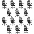 Desk Chairs with Wheels, Ergonomic Mesh Back Home Office Chair with Headrest, Adjustable Lumbar Support Swivel Rolling Computer Chairs Flip Up Arms for Conference Meeting Room, Black, 14PK