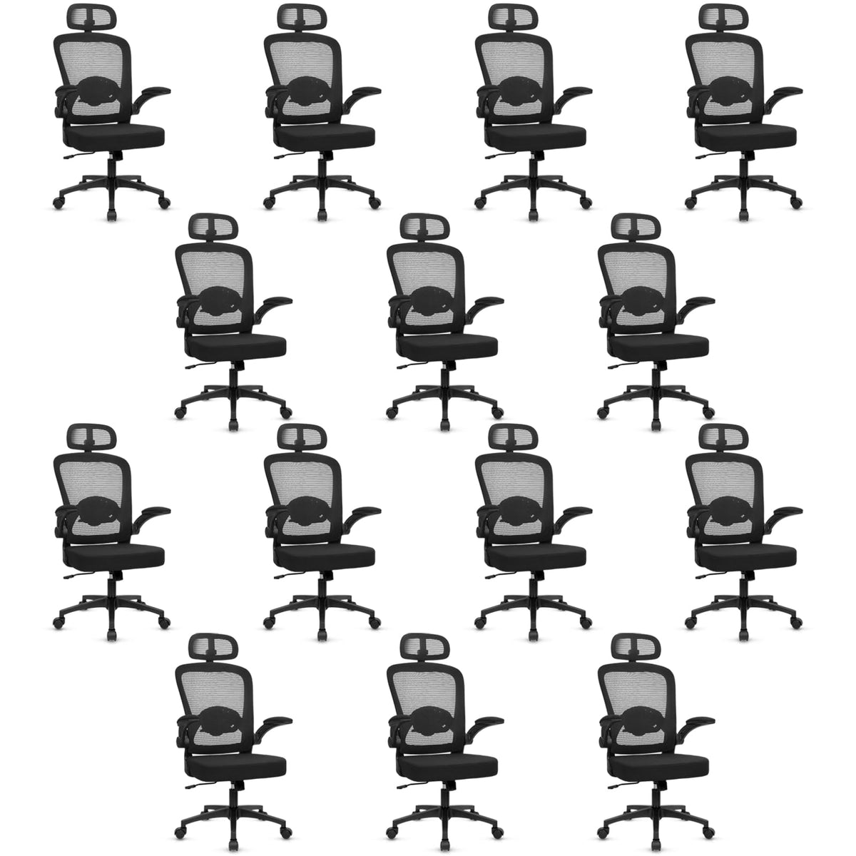 Desk Chairs with Wheels, Ergonomic Mesh Back Home Office Chair with Headrest, Adjustable Lumbar Support Swivel Rolling Computer Chairs Flip Up Arms for Conference Meeting Room, Black, 14PK