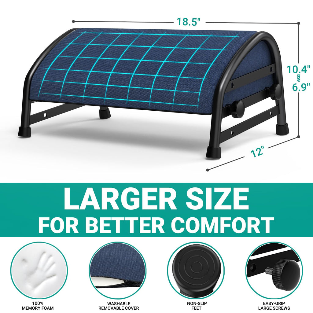 Adjustable Foot Rest for Under Desk at Work, Ergonomic Foot Stools with 7 Positions, Elevated Cushion Under Desk Footrest with Metal Frame, Leg Rest Used for Home, Car, PC Gaming Accessories
