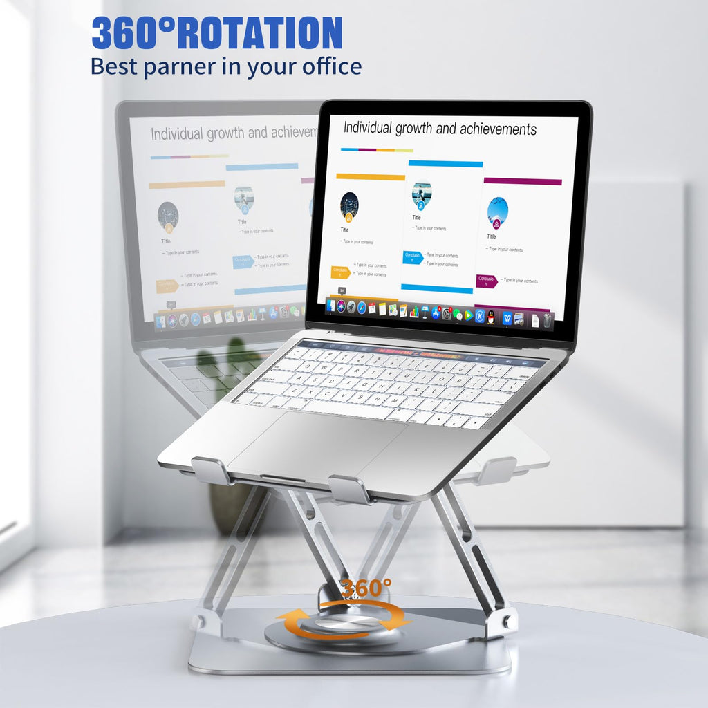 Laptop Stand for Desk, Adjustable Computer Stand with 360° Rotating Base, Ergonomic Laptop Riser for Collaborative Work, Foldable & Portable Laptop Stand, fits for All 10-16" Laptops