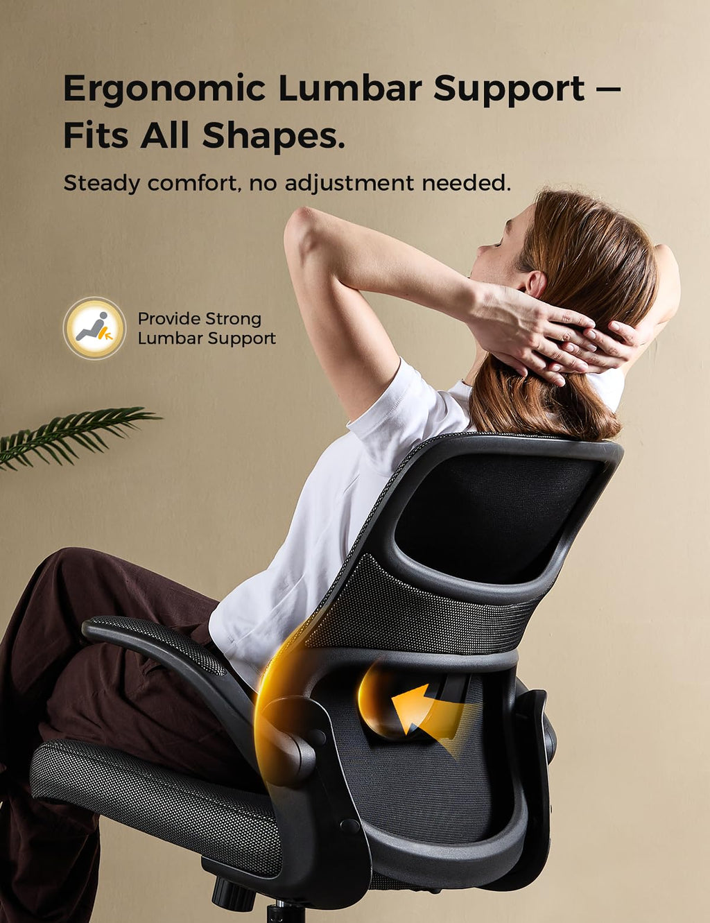 Office Chair, Mesh Ergonomic Desk Chairs, Comfy Computer Chair with Adjustable Height & Flip-up Armrest, Lumbar Support & Swivel Function for Home Office (Black)