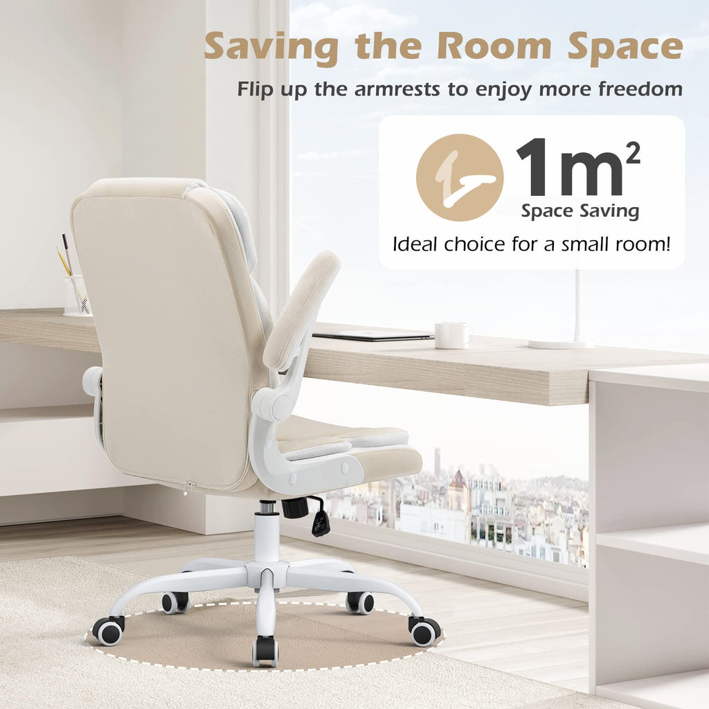 Office Chair Velvet Fabric Ergonomic Executive Computer Desk Chairs Small Cute Rolling Task Chairs for Teens&Adults,Beige