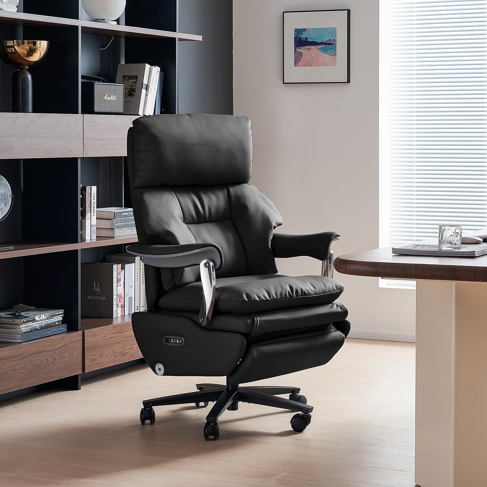 Ergonomic Office Chair with Foot Rest Electric Executive Office Chair-Power Reclining with Massage Big and Tall High Back Computer Chair with Wheels, Sustainable Leather（Black）