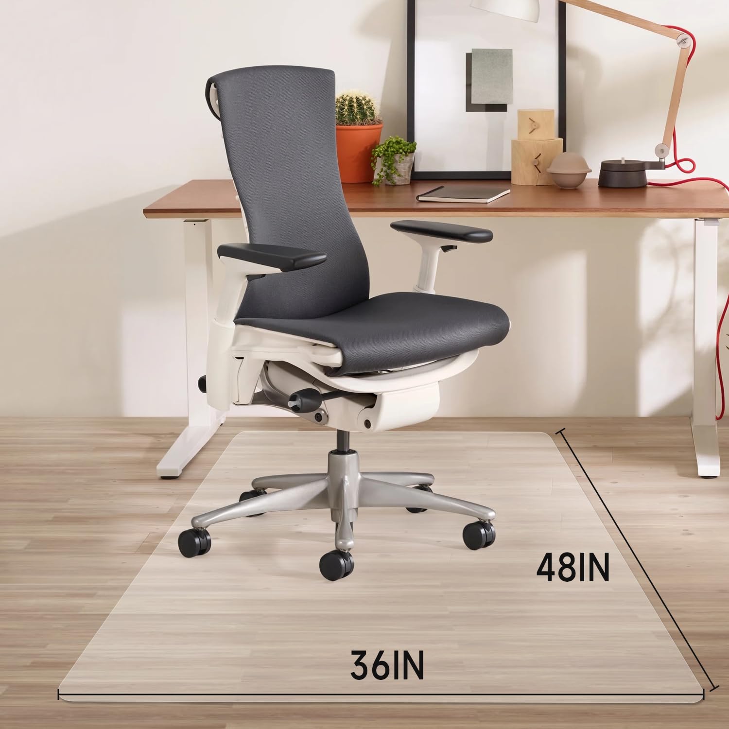 Office Chair Mat for Hardwood Floor, 48"×36" Transparent Home Floor Protector Mat for Rolling Chairs, Anti-Slip Plastic Under Desk Computer Mats Easy Glide on Hard Floors, Rectangle