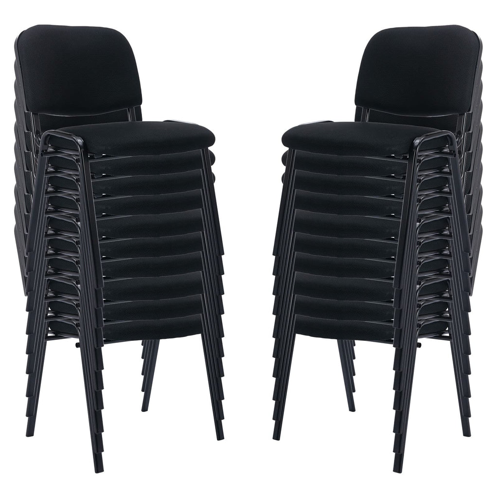 Set of 20, Black Mesh Fabric, Stackable Mesh Office Chairs, Reception Waiting Room Chairs with Padded Seat & Back, Armless No Wheels Conference Chairs for Office,Training, Meeting, Event