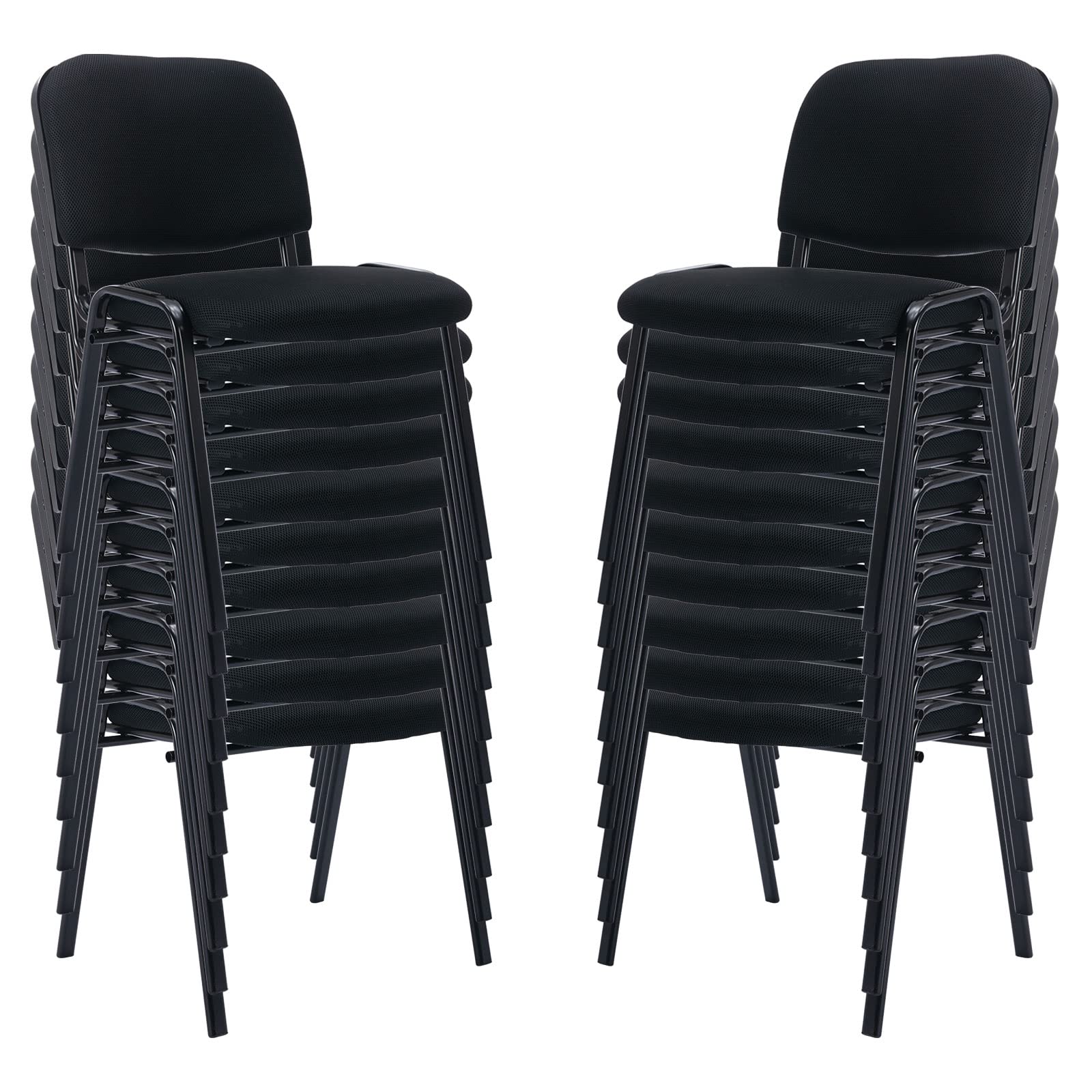 Set of 20, Black Mesh Fabric, Stackable Mesh Office Chairs, Reception Waiting Room Chairs with Padded Seat & Back, Armless No Wheels Conference Chairs for Office,Training, Meeting, Event