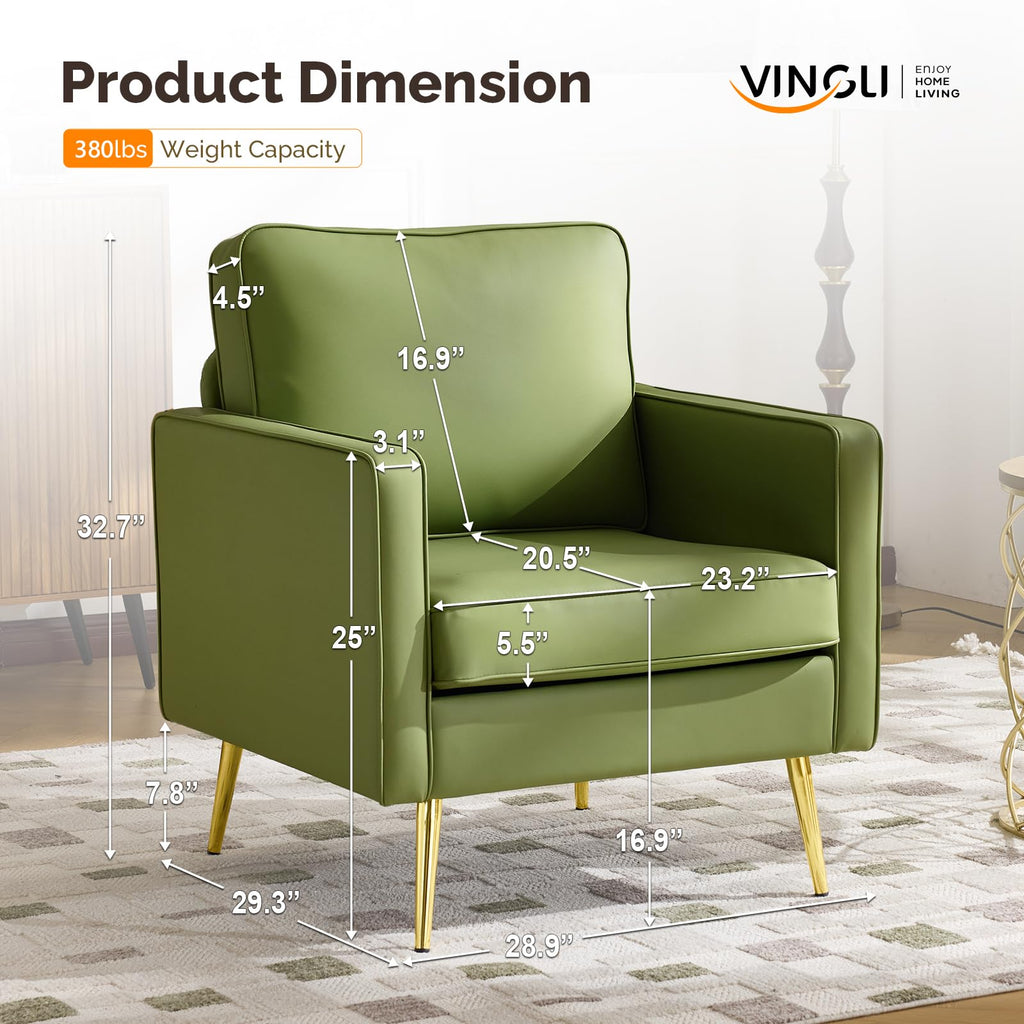 Modern PU Leather Accent Chairs Set of 2, Single Sofa Chair with Pocket Coil Seat, Metal Backrest & Solid Wood Frame, Upholstered Armchair for Office, Living Room, Bedroom