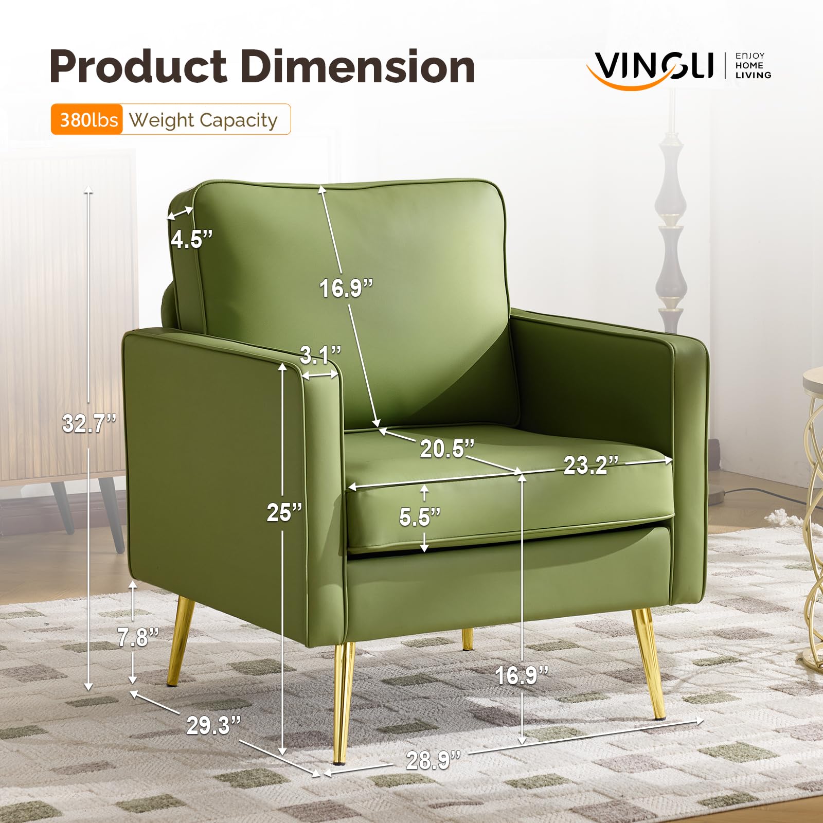 Modern PU Leather Accent Chairs Set of 2, Single Sofa Chair with Pocket Coil Seat, Metal Backrest & Solid Wood Frame, Upholstered Armchair for Office, Living Room, Bedroom