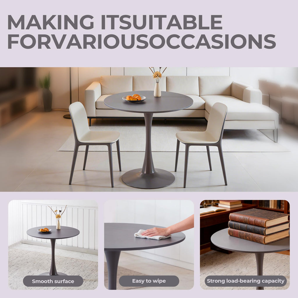 Sybrioka 31.5" Tulip Table for 2-4 Persons Modern Round Dining Room Table, Mid-Century Modern Grey Small Kitchen Table with MDF Wooden Top, Leisure Coffee Table for Living Room, Dining Room, Office