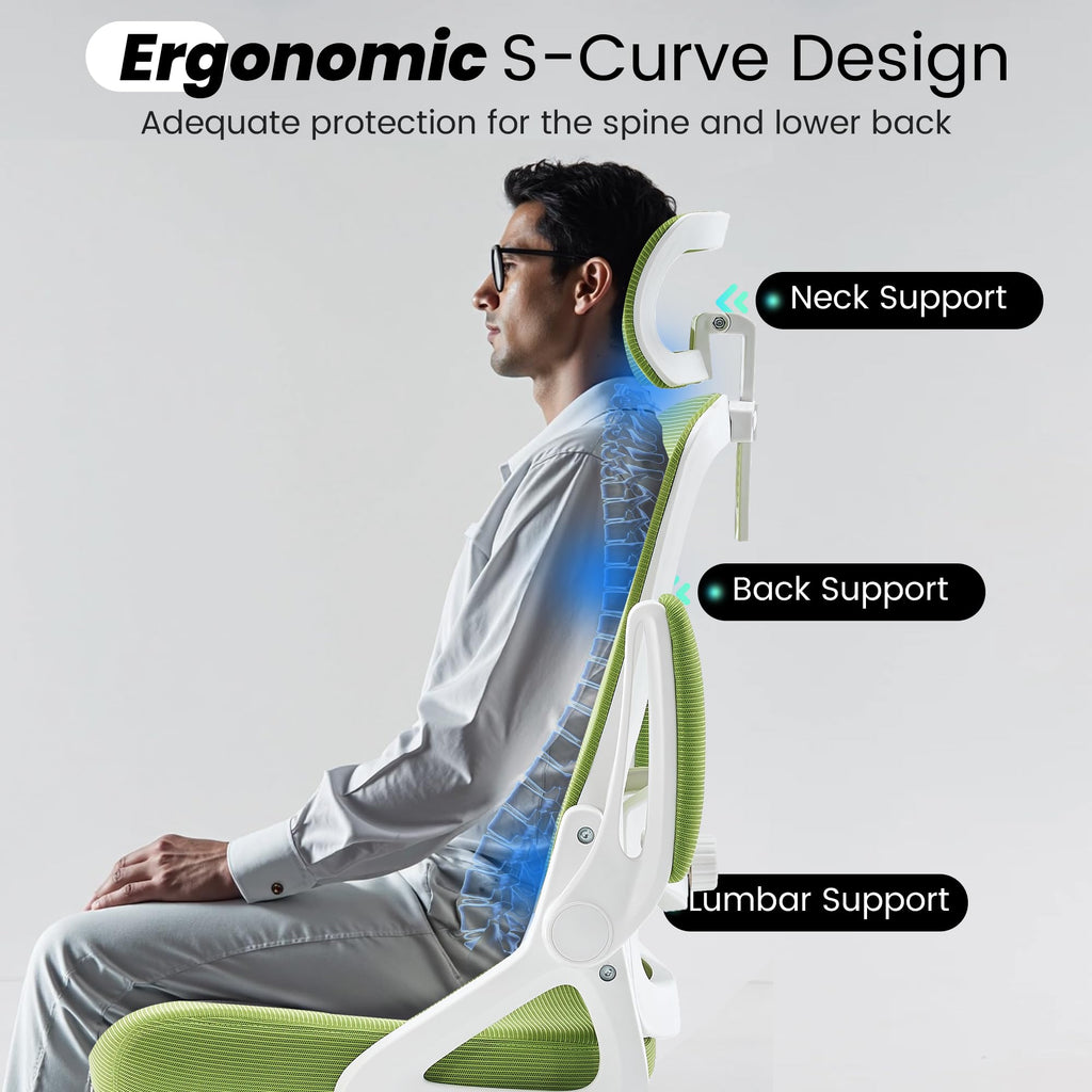Ergonomic Office Chair, 400 LBS Desk Chair with Adjustable Lumbar Support, High Back Breathable Mesh Computer Chair Rolling Work Swivel Task Chairs, Comfy Home Office Desk Chair (Green)
