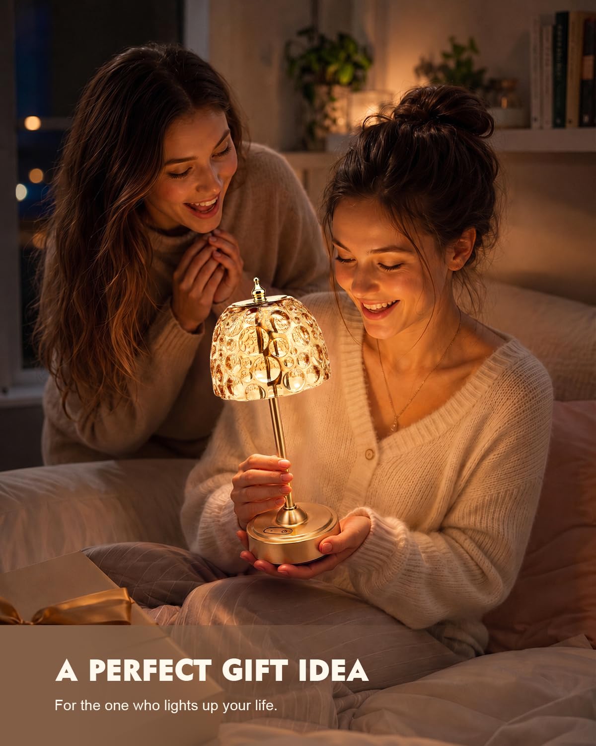 Cordless Glass Table Lamp, 5200mAh Small Rechargeable Touch Lamp