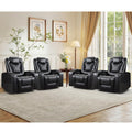 Power Recliner Chair Set of 4, Electric Soft Faux Leather Reclining Home Theater Seating - USB Ports, Cup Holders, Hidden Arm Storage Movie & Media Room Chairs (Black)