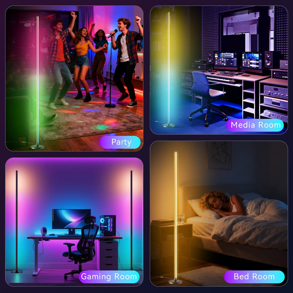 RGB LED Corner Floor Lamp, Music Sync, App Remote, Ambient Lighting