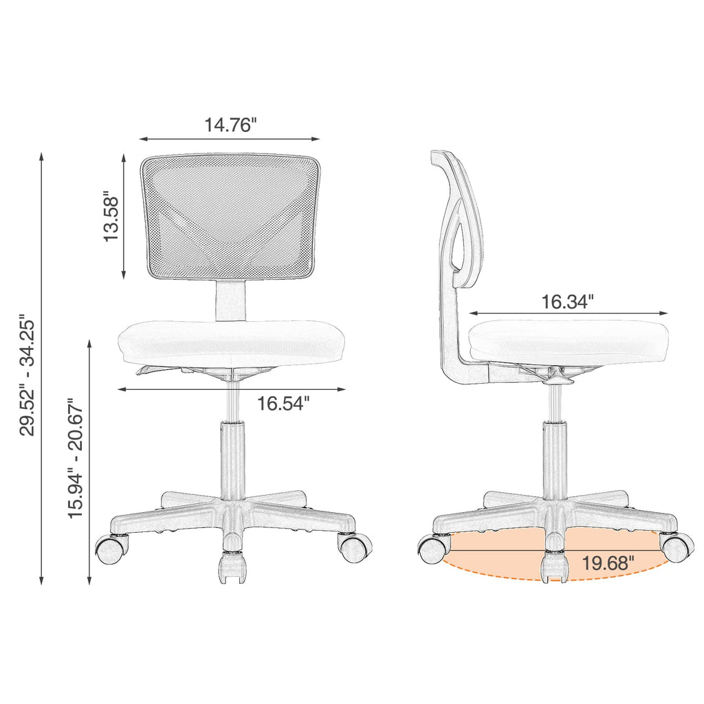 Small Office Chair, Ergonomic Low-Back Mesh Rolling Work Swivel Chairs with Wheels, Armless Comfortable Seat Lumbar Support for Home, Bedroom, Study, Student, Adults,Classic Orange